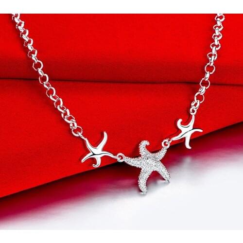 New 925 Sterling Silver Beautiful three starfish Necklace For Women noble Fashion wedding party Jewelry Christmas Gifts