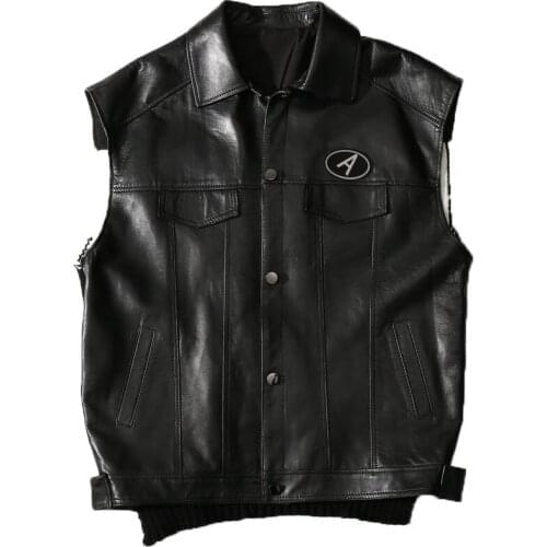 2021 Spring New Genuine Leather Stitching Knitting Sheep Leather Vest Womens Casual Jacket In The Long Section of The Shoulder