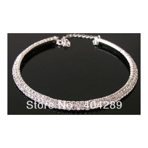 12pcs/lot Statement Necklace Double Rows (2 rows)Crystal Rhinestone Necklace Collar Necklace Free Shipping