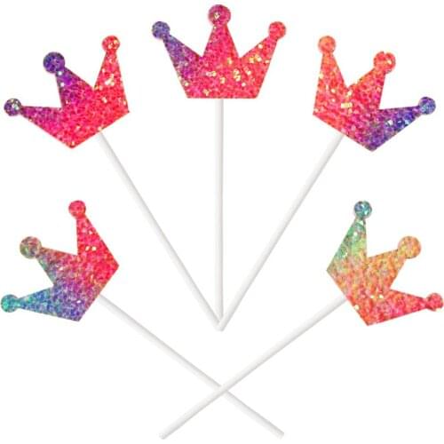 15pcs/lot Princess Crown Rainbow Giltter Cake Topper 1st Birthday Decoration Kids Baby Boy Girl Party Decoration Cupcake Toppers