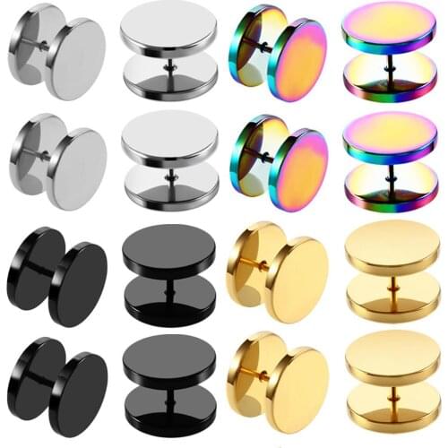 2PCS Black Fake Piercing Stainless Steel Cheater Faux Fake Ear Plugs Flesh Tunnel Gauges Tapers Stretcher Earring Body Jewelry