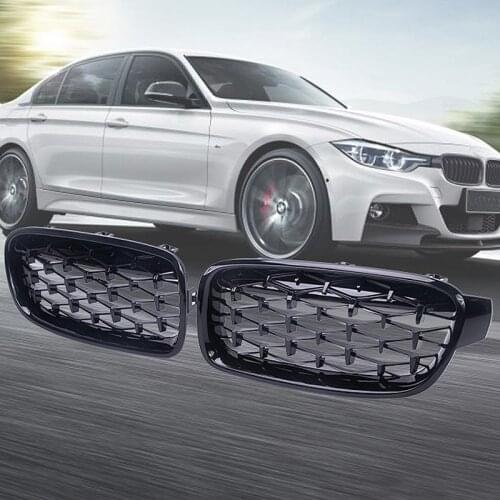 2PCS L+R Chrome Diamond Kidney Grilles Meteor Style Front Bumper For BMW 3 Series F30 F35 F31 2012-2018 Car Styling Accessories