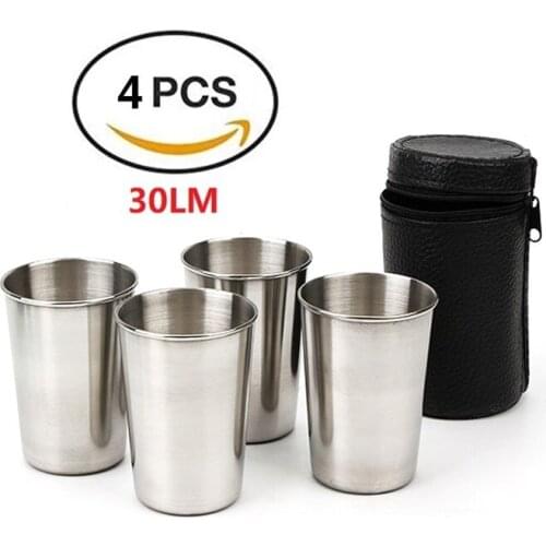 30Ml/4Pcs Set Outdoor Camping Cup Stainless Steel Drinking Cup Travel Cups Portable Mini Coffee Tea Beer Whisky Wine Glasses Set