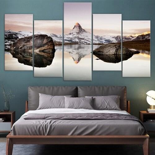 5 piece hd printed painting lake scenery mountain Canvas art wall for home decoration poster and prints frame