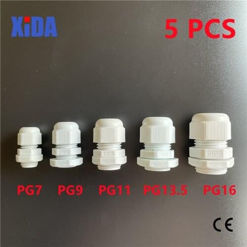 10pcs IP68PG7 PG9 PG11 PG13.5 PG16 for 3-6.5mm-14mm Wire Cable CE White Black Waterproof Nylon Plastic Cable Gland Connector