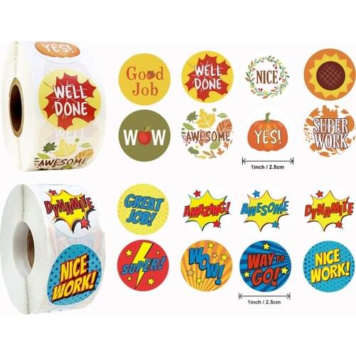 500pcs 2.5CM Creative Good Jod Nice Wow Round Sticekr Children Reward Toy Party Gift Packaging Sealing Sticker Label