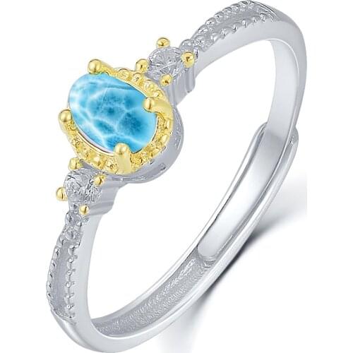 925 Silver Jewelry Factory Wholesale Larimar Gemstone Ring Two Tone Gold Plated 925 Sterling Silver 0.40ct Larimar Ring