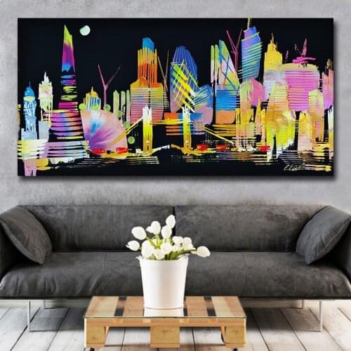 GOODECOR Abstract Oil Painting on Canvas Colorful City Posters and Prints Cuadros Wall Art Pictures For Living Room Art Work