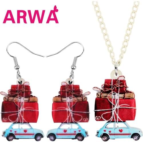 ARWA Acrylic Valentine‘s Day Cartoon Car Gift Boxes Jewelry Sets Long Earrings Necklace For Women Girls Lover Trendy Jewellery