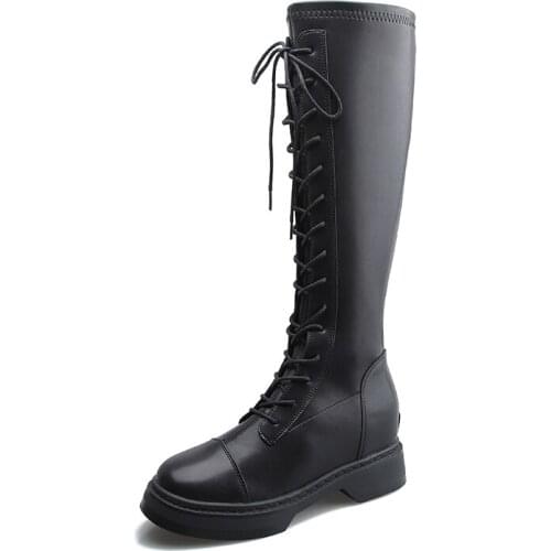 Back Zipper Boots Womens Autumn Boots Womens Thick Bottom Inner Increased Lace Up Leather Boots Womens Size 32-43