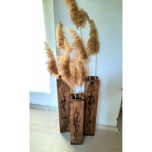 Decorative Wood Solid 3 Piece Artificial Flower Pampas Vase Tall Trinket vase 3