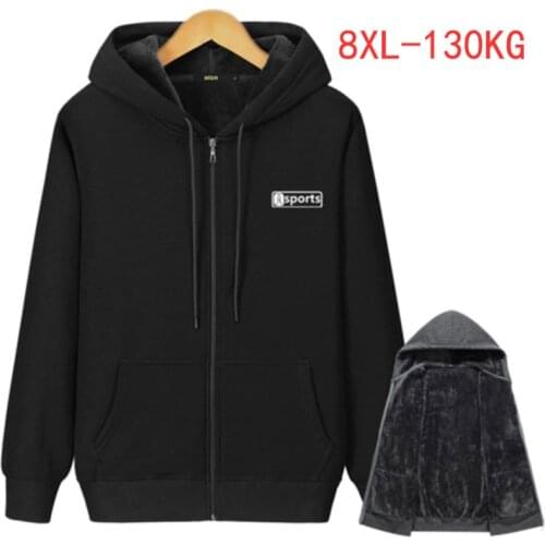 Mens Winter Autumn plus size zipper hooded sweatshirt plus size 5XL 6XL 7XL 8XL thick warm black gray navy blue big jacket