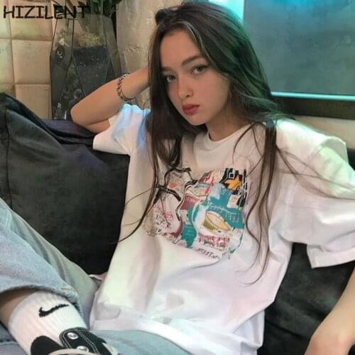 Womens t-shirts korean White Oversized Tshirt Graffiti Tops harajuku vintage aesthetic gothic graphic punk clothes Y2K Hip Hop