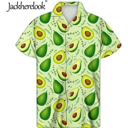 Jackherelook Short Sleeve Hawaiian Shirts Funny Avocado Print Summer Harajuku for Men Beach Clothing Holiday Tropical Tops Shirt