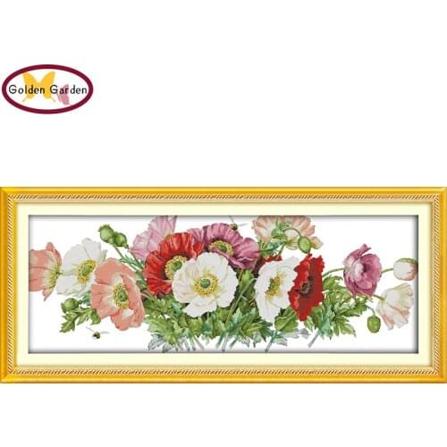 GG Poppies Flowers Cross Stitch DIY Kits Needlework Embroidery Sets Joy SundayStamped Cross Stitch Paintings for Home Decoration