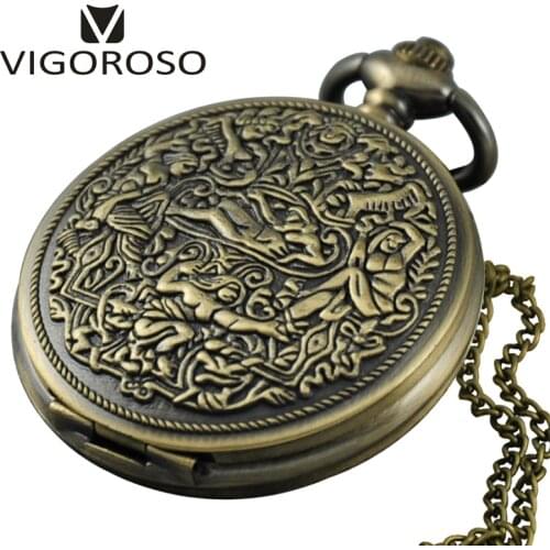 Vintage Design Pocket Watch Quartz Full Hunter Fob Quartzs Watches Pendant Necklace Chain Clock Christmas Gift