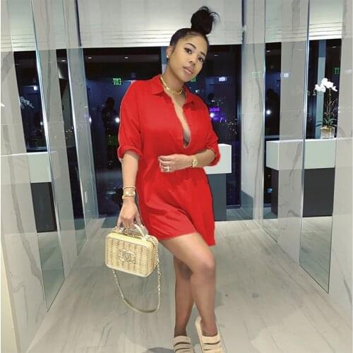 Jumpsuit Women Plus Size Solid Long Sleeve Shirt-Style One Piece Club Outfits Autumn Clothes Lounge Streetwear Wholesale Items