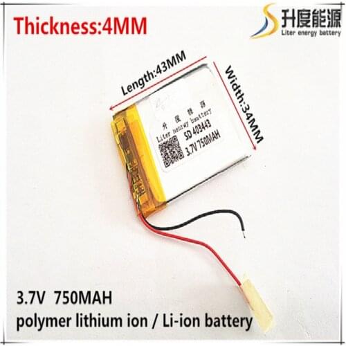 3.7V 750mAh 403443 Lithium Polymer Li-Po li ion Rechargeable Battery cells For Mp3 MP4 MP5 GPS mobile bluetooth