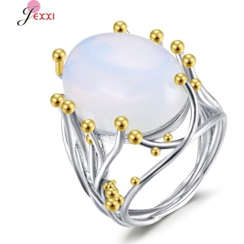 Moonstone White Opal 925 Sterling Silver Jewelry Size 6-10 Rings For Women Wedding Engagement Bijoux Elegant Bague Femme