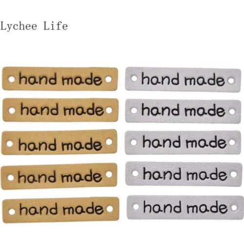Lychee Life 24Pcs PU Leather Handmade Labels Tags Embossed Hand Made With Hole Labels For Garment Diy Sewing Accessories