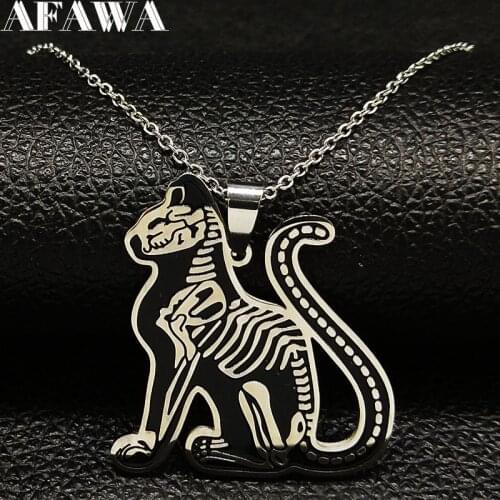2021 Black Silver Color Stainless Steel Statement Necklace for Women Gothic Cat Necklaces Pendants Jewelry gargantilla N18749