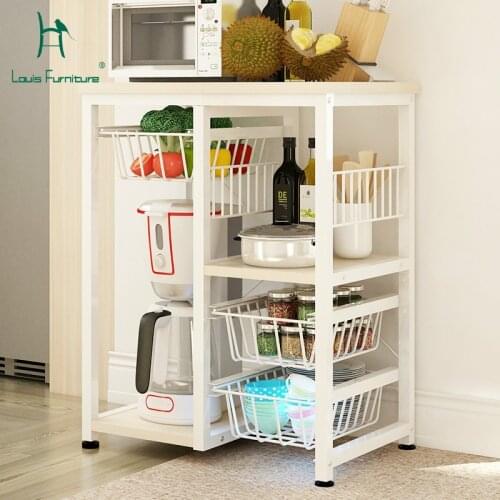 Louis Fashion Kitchen Islands Trolleys Microwave Oven Multifunctional Storage Floor Shelf Kitchen Utensils