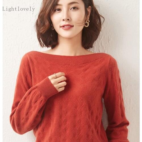 Fashion Slash Neck Elegant Cashmere Sweater Women Knitted Basic Pullovers Autumn Winter Sweaters Jumper Female Brand Jumper