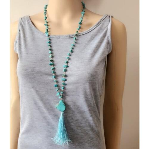 Fashion Simple Stone Pendant Tassel Long Necklace
