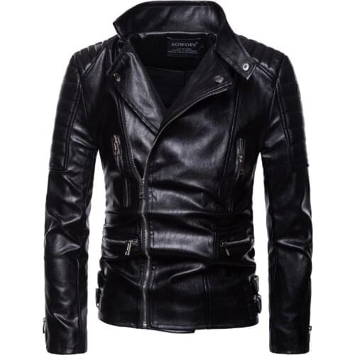 Novel New Autumn Motorcycle Leather Jacket Men Fashion Zippers Design Biker Jacket Male Casual Coat Jaqueta De Couro Masculina