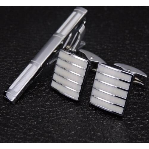 Novelty Tie Clip cufflinks Classical Men Wedding Tie Bar Quality Tie Collar Pin white pattern Business Corbata Relojes gemelos