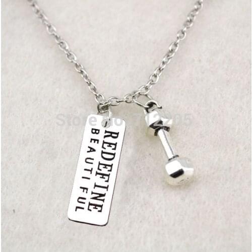 New Arrival Fitness Weightlifting jewelry Dumbbell barbell and Redefine Beautiful sport Gym necklace