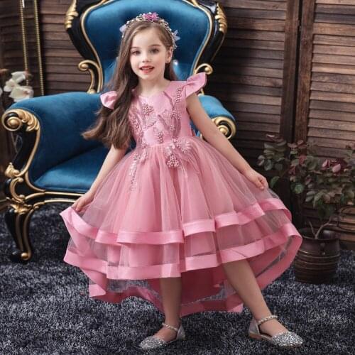 Dress for girls elegant embroidered beaded tail gauze dress princess dress for girls fancy dress for girls bridesmaid dress girl