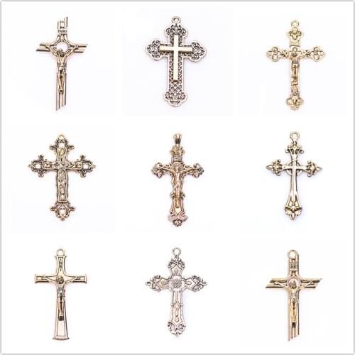 Christ Pendant 10pcs/lot Wholesale Cross Set Accessories For Jewelry Making Charms Bracelets Necklace Punk Bulk Charm Women Men