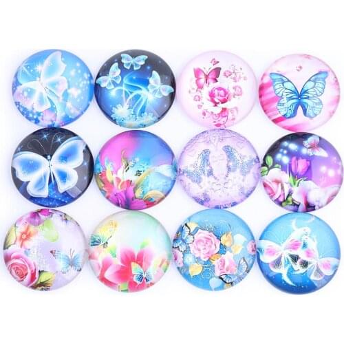 Reidgaller Mixed Color Butterfly Photo Glass Cabochon 12mm 20mm 25mm 30mm Diy Flatback Round Handmade Jewelry Accessories