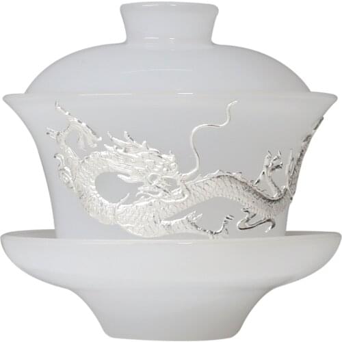 Silver Dragon Gaiwan 120ml Jade Hand Made Tea Tureen Household Tea Drinkware