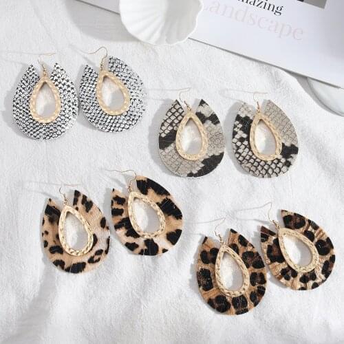 Water Drop PU Leather Leopard Print Earrings Fashion Alloy Exaggerated Joker Street Sale Popular Dangle Earings Brand Jewelry