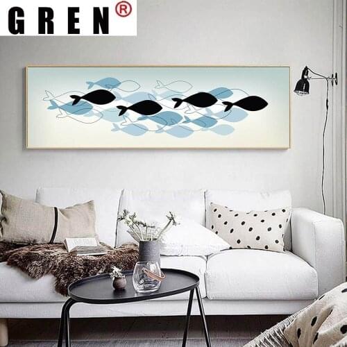 GREN Nordic Fishes Color Contrast Canvas Painting Wall Art Print Poster Picture Modern Kitchen Dining Room Home Decor