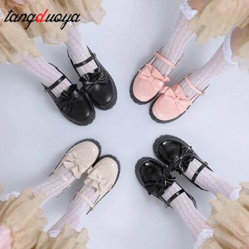 Lolita Shoes heels Bow Women shoes College Girl Students Lolita Shoes pink high heels womens low heel shoes Sweet lolita