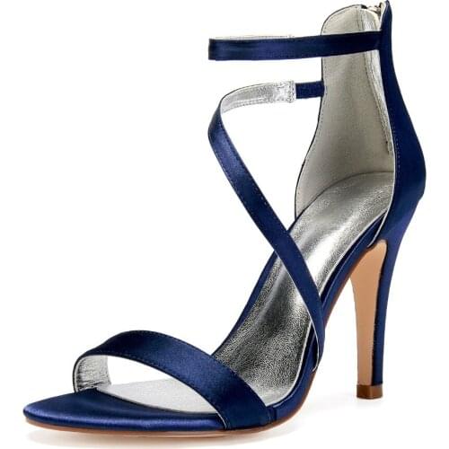 Ladys satin evening dress sandals Twisted strap high heels closed back party prom ball women strappy summer wedding bridal shoe
