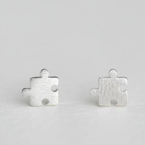 925 Sterling Silver Lovely Jigsaw Puzzle Studs Earrings For Women Girls Gift Hot Fashion Hypoallergenic Jewelry