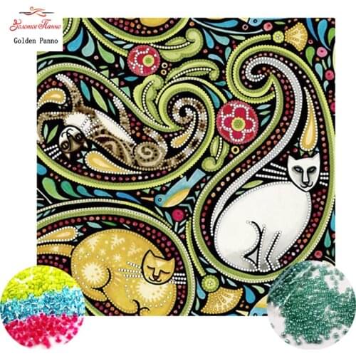 Golden Panno,beads,Needlework,DIY,bead Cross stitch ,Embroidery stitch,Precise Printed painting,cat Pattern 09