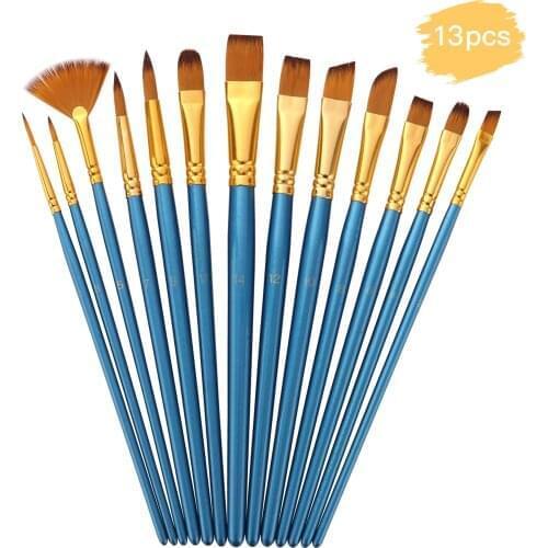13pcs Professional Paint Brushes Set Nylon Hair Wooden Handle Artist Paintbrushes for Children Adults Beginners for Acrylic