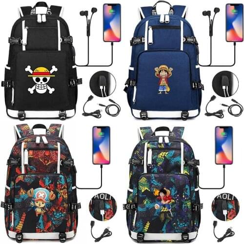 Anime ONE PIECE Schoolbag USB Charge backpack plugged into the headset cord backpack for boys and girl men women travel backpack