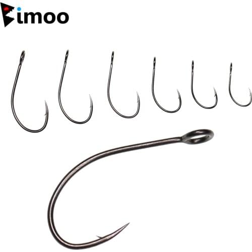 Bimoo 30PCS Black Nickel Big Eye FishHooks High Carbon Steel Fly Fishing Tying Hooks Minin Spoon Lure Barbed Hooks