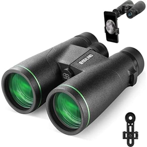 ESSLNB 12X50 Binoculars BAK4 Green Film FMC Waterproof Binoculars with Phone Adapter 22mm Large Eyepiece