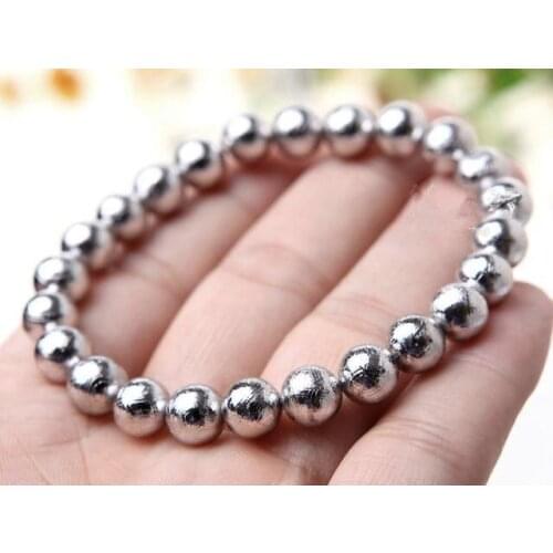 Genuine Natural Gibeon Meteorite Round Beads 8mm Bracelet Moldavite Women Silver Plated Bracelet Jewelry Stretch Bracelet