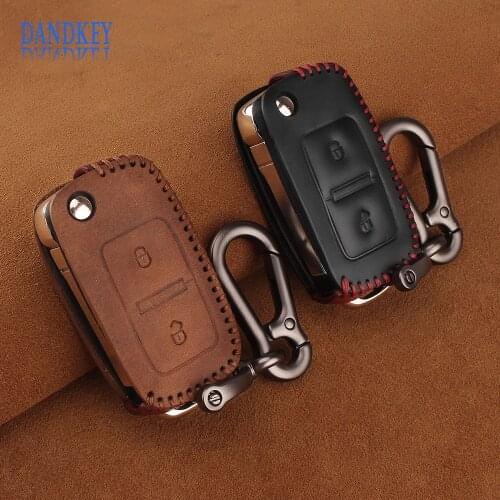 Dandkey Leather Car Bag Key Case 2 Button For Volkswagen VW Passat Polo Golf Jetta Tiguan CrossFox Plus Scirocco Beetle Amarok
