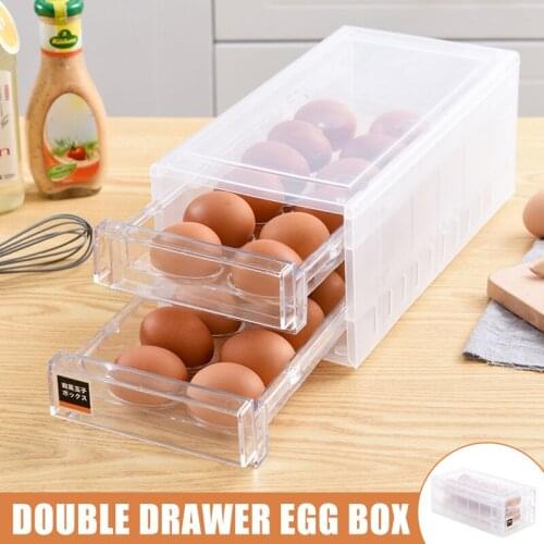 HOT Double Layers Egg Trays Drawer Type Egg Holder Organizers for Refrigerator Kitchen for 24 Eggs NDS