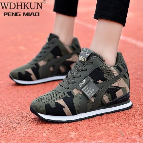 WDHKUN Big Size Height Increase Women Casual Canvas Shoes Camouflage Lace Up High Top Tenis Sneakers New Combat Trainers Shoes