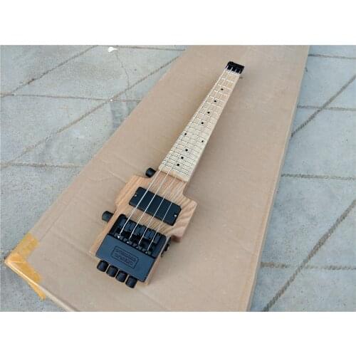 Mini 4 Strings Headless Electric Bass Guitar,Ash Body&Maple Fingerboard Black Hardware Natural BJ-311
